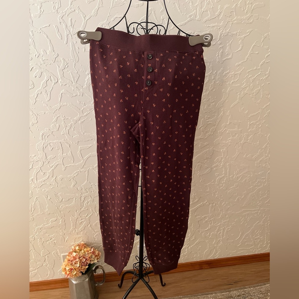 NWT Madewell Thermal Waffle Knit Lounge Pants in Micro Berry
